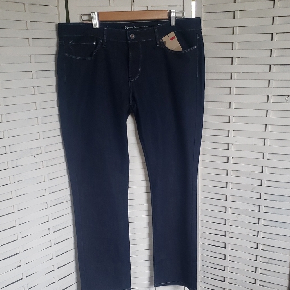 Levis Dark Blue Slim Straight Jeans Slight Curve Mid Rise Women's Jeans Size 34